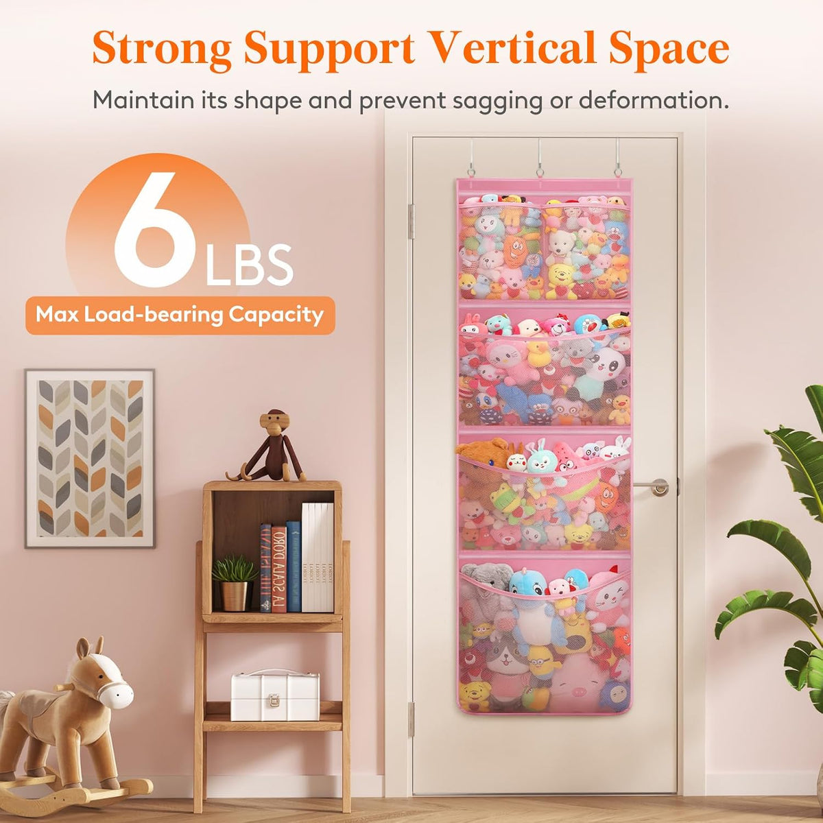 Over Door Stuffed Animal Organizer, 5 Mesh Pockets, Black, 1 Pack