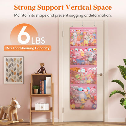Over Door Stuffed Animal Organizer, 5 Mesh Pockets, Black, 1 Pack