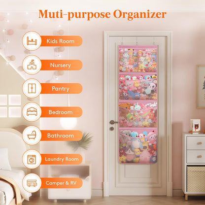 Over Door Stuffed Animal Organizer, 5 Mesh Pockets, Black, 1 Pack
