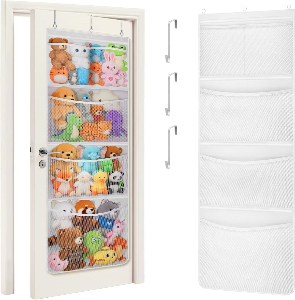 Over Door Stuffed Animal Organizer, 5 Mesh Pockets, Black, 1 Pack