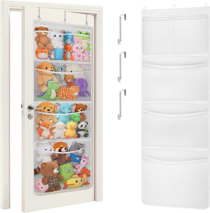 Over Door Stuffed Animal Organizer, 5 Mesh Pockets, Black, 1 Pack