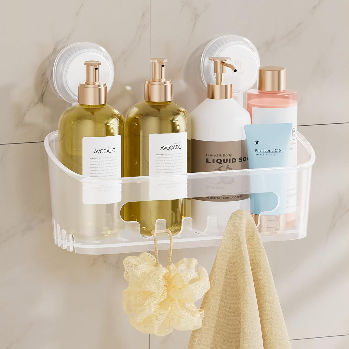 Shower Caddy Suction Cup Bathroom Organizer Shelves Frosted Clear