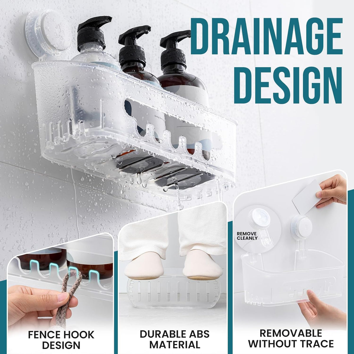 Shower Caddy Suction Cup Bathroom Organizer Shelves Frosted Clear