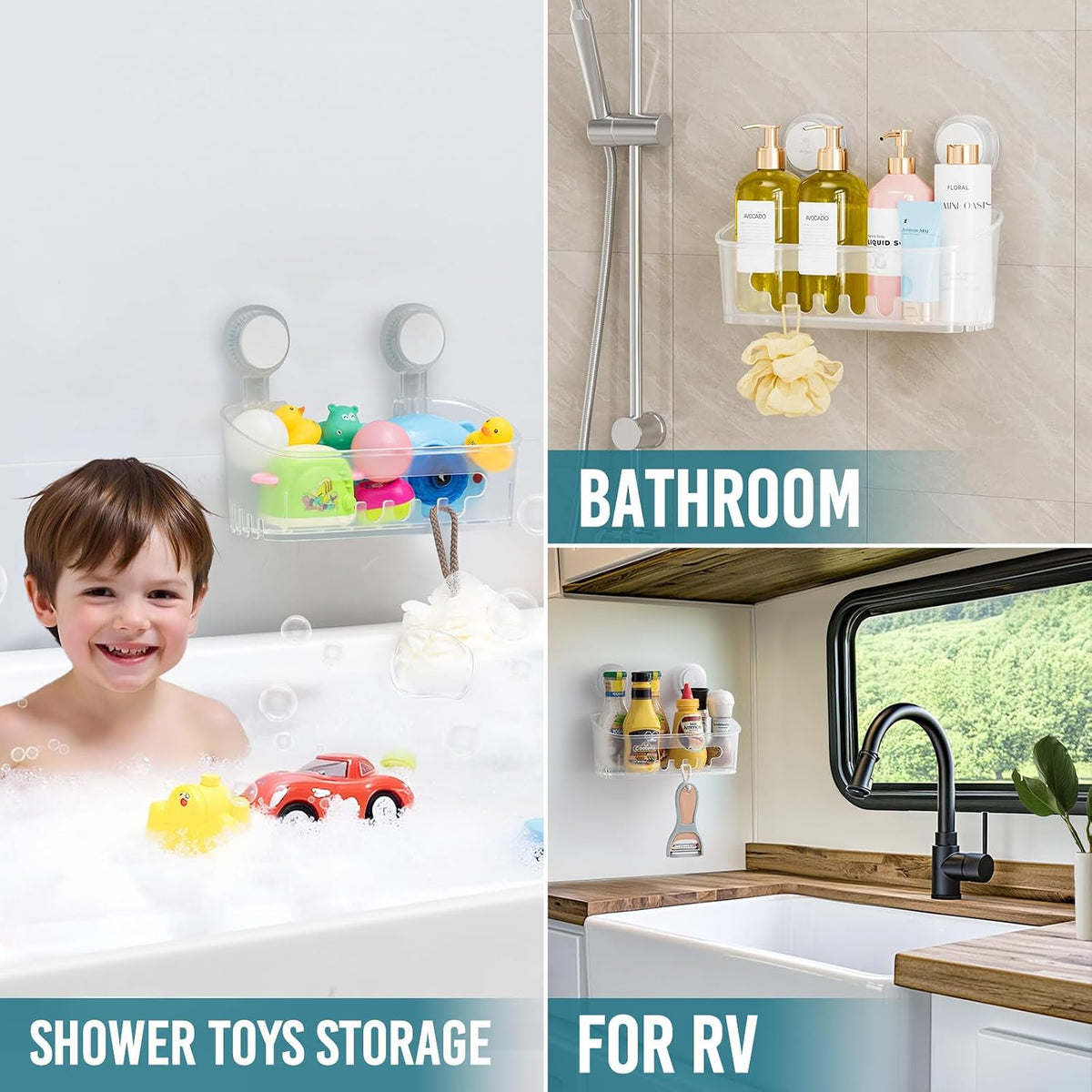 Shower Caddy Suction Cup Bathroom Organizer Shelves Frosted Clear