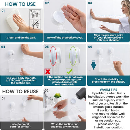 Shower Caddy Suction Cup Bathroom Organizer Shelves Frosted Clear