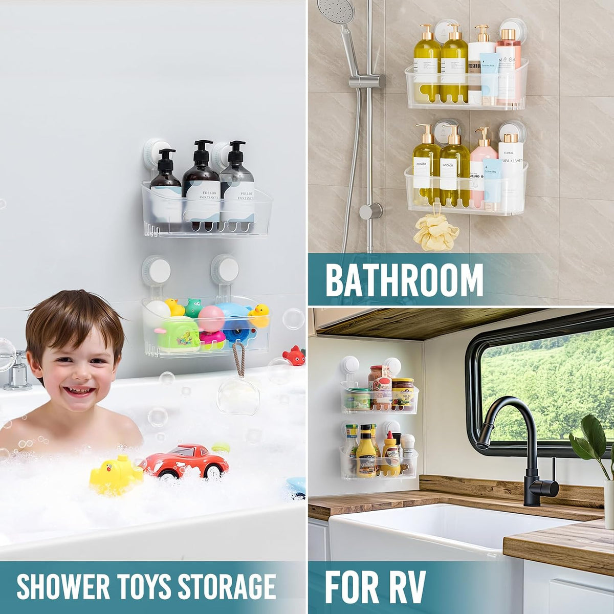 Shower Caddy Suction Cup Bathroom Organizer Shelves Frosted Clear