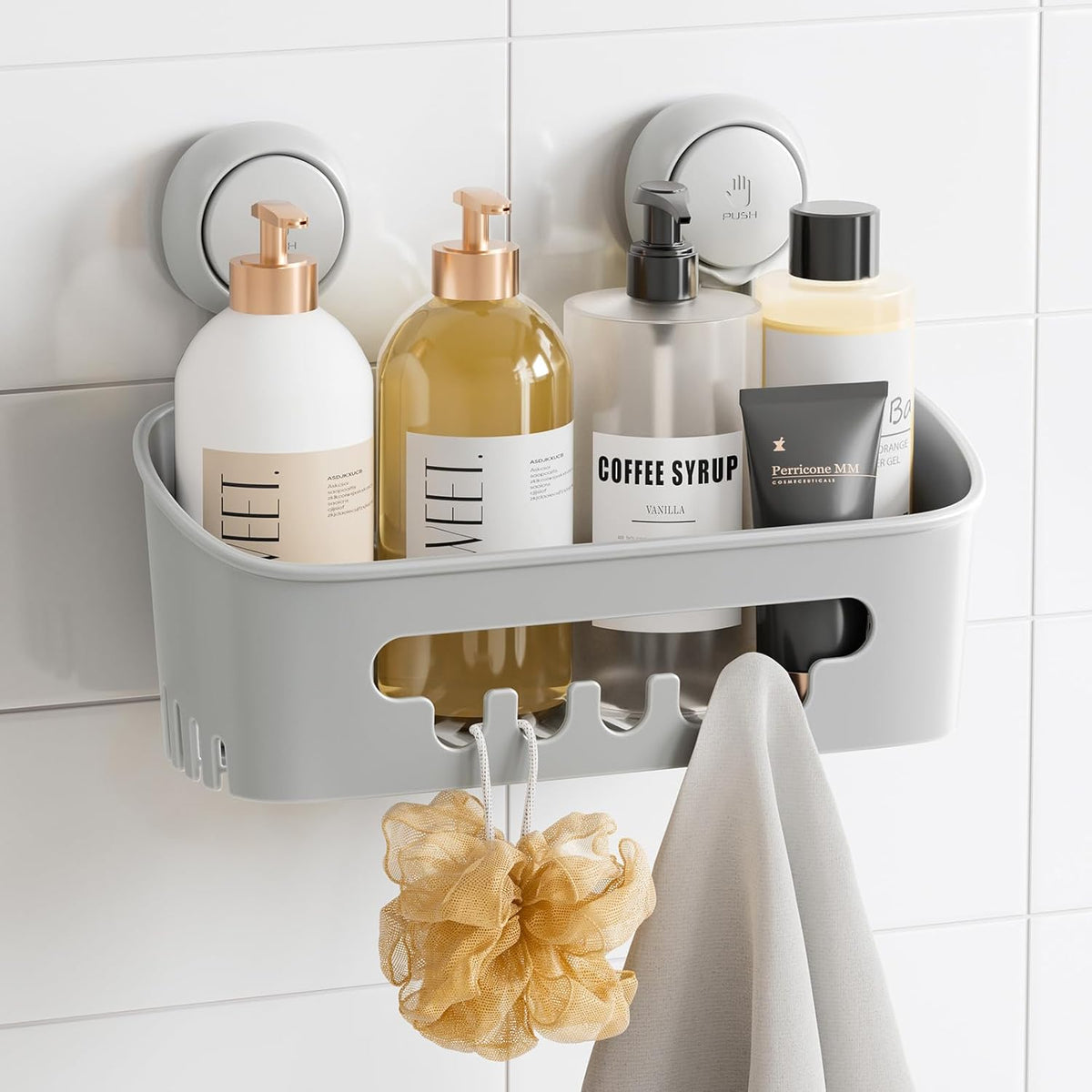 Shower Caddy Suction Cup Bathroom Organizer Shelves Frosted Clear
