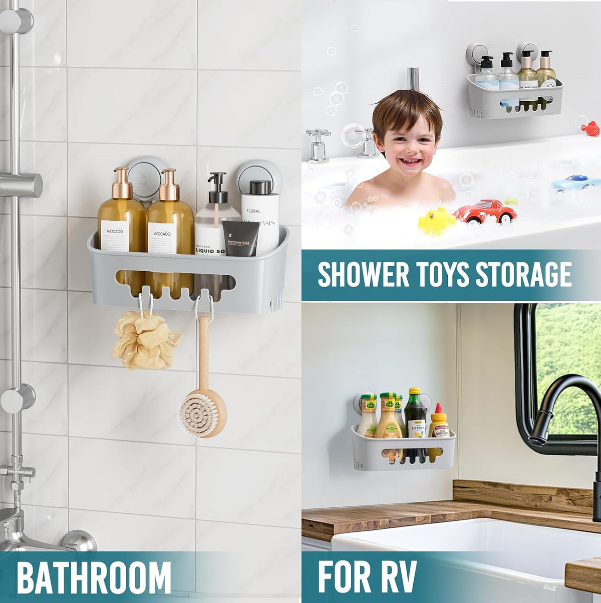 Shower Caddy Suction Cup Bathroom Organizer Shelves Frosted Clear