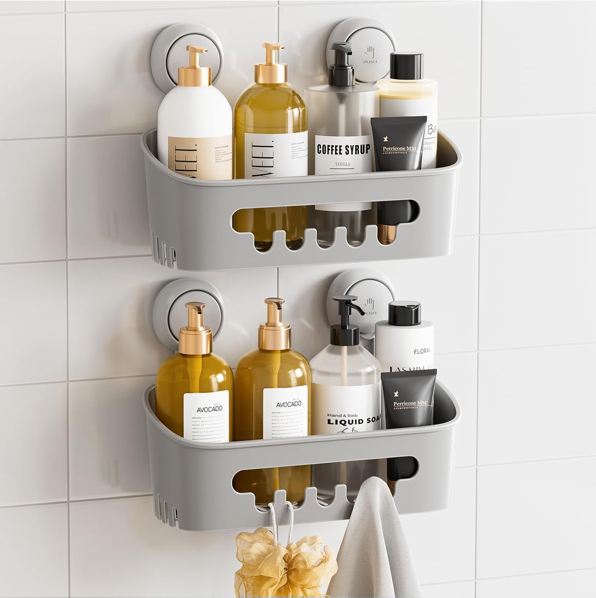 Shower Caddy Suction Cup Bathroom Organizer Shelves Frosted Clear