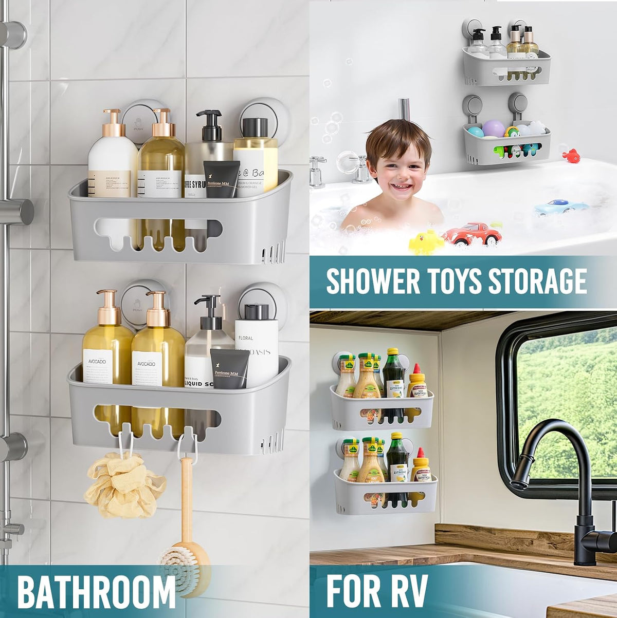 Shower Caddy Suction Cup Bathroom Organizer Shelves Frosted Clear
