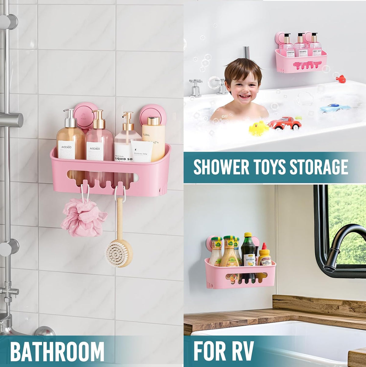 Shower Caddy Suction Cup Bathroom Organizer Shelves Frosted Clear