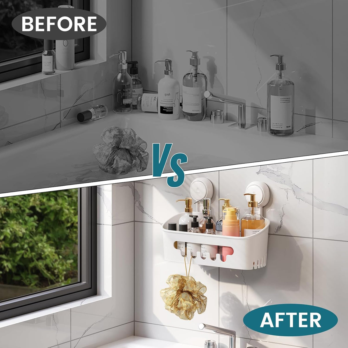 Shower Caddy Suction Cup Bathroom Organizer Shelves Frosted Clear