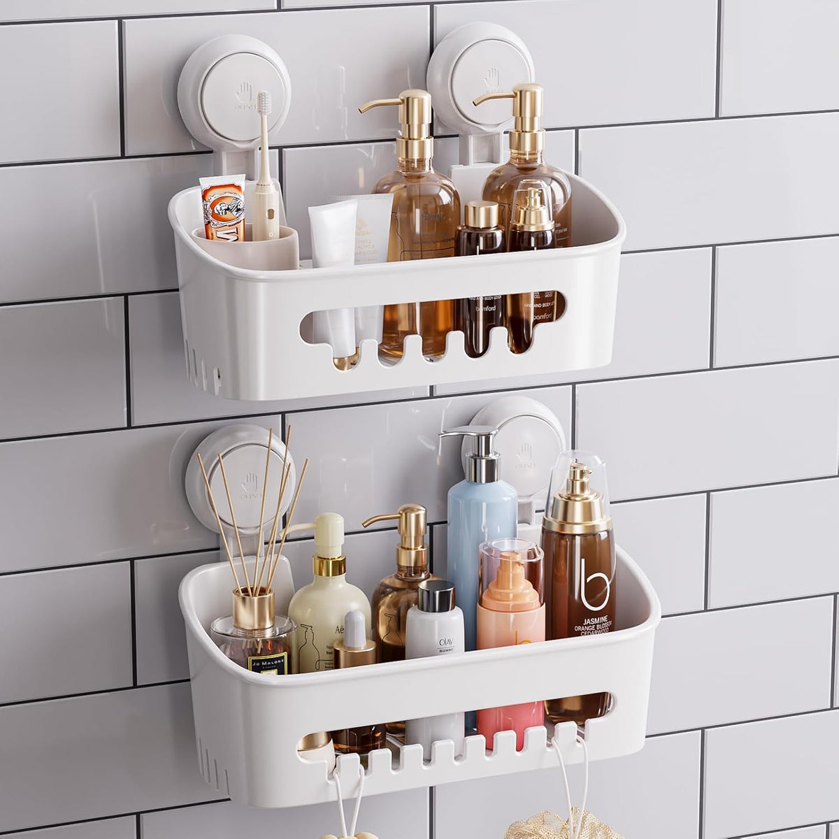 Shower Caddy Suction Cup Bathroom Organizer Shelves Frosted Clear