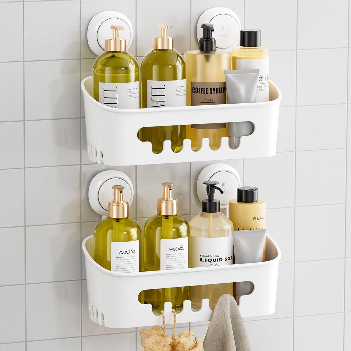 Shower Caddy Suction Cup Bathroom Organizer Shelves Frosted Clear