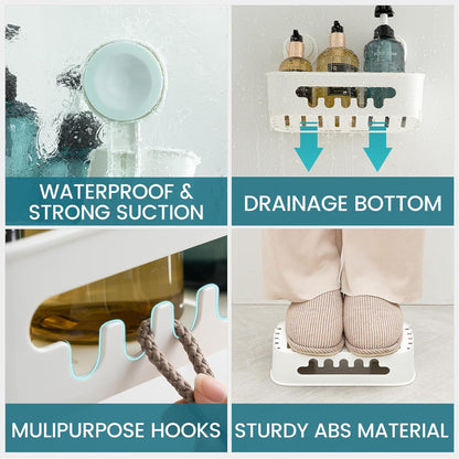 Shower Caddy Suction Cup Bathroom Organizer Shelves Frosted Clear