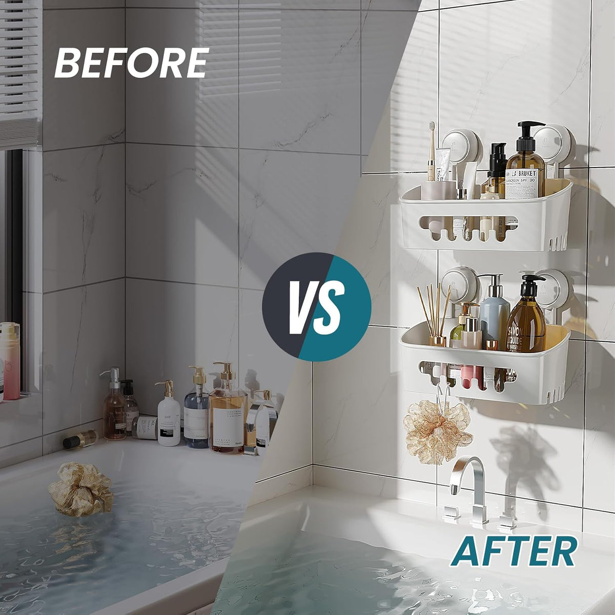Shower Caddy Suction Cup Bathroom Organizer Shelves Frosted Clear