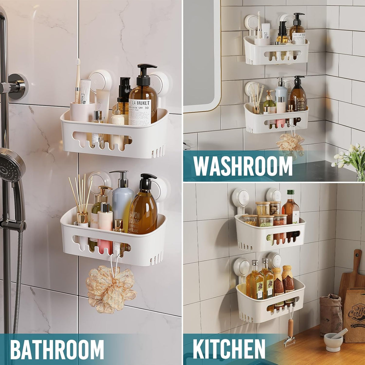 Shower Caddy Suction Cup Bathroom Organizer Shelves Frosted Clear