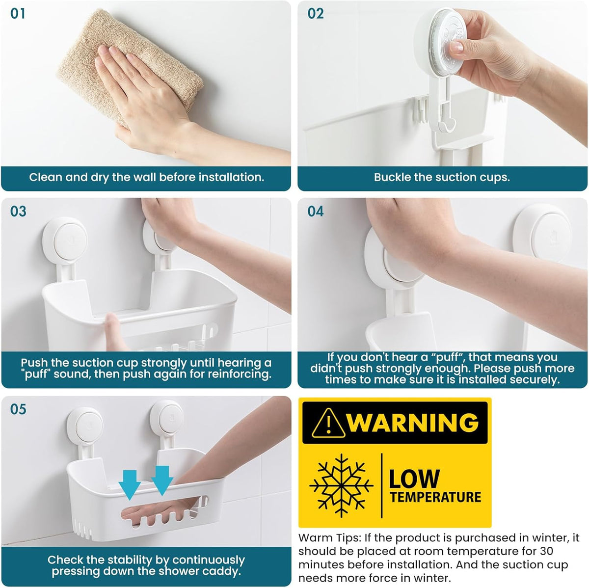 Shower Caddy Suction Cup Bathroom Organizer Shelves Frosted Clear