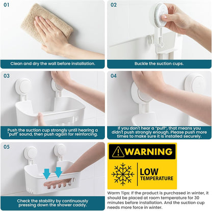 Shower Caddy Suction Cup Bathroom Organizer Shelves Frosted Clear