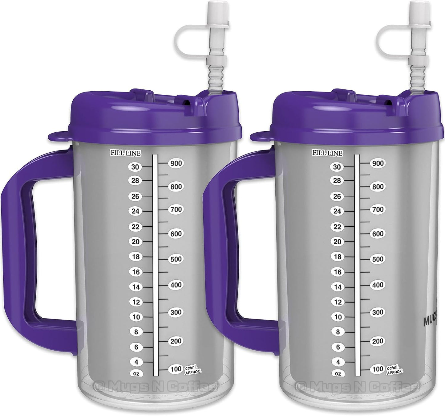 (2) 32 oz Hospital Mugs with Purple Lids - Insulated Cold Drink Travel Mugs.