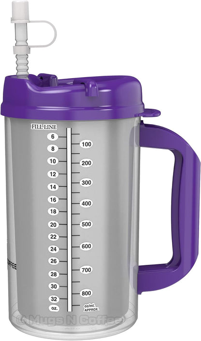 (2) 32 oz Hospital Mugs with Purple Lids - Insulated Cold Drink Travel Mugs.