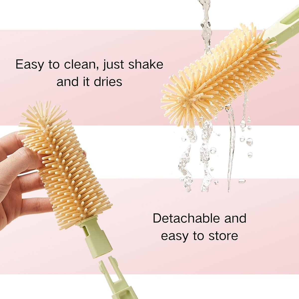 7-in-1 Bottle Brush Set, Bottle Cleaner Kit with Silicone Brush, Travel Bottle，Nipple Brush, Straw Brush, Drying Rack, Bottle Cleaning Tool for Home and Travel,Pink