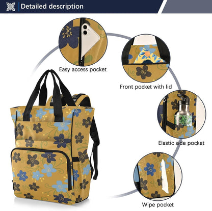 Diaper Bag Backpack, Multifunction Travel Bag for Moms Dads, Baby Changing Bag with Insulted Pockets, Stroller Straps and Side Bottle Pockets Dark Floral Pattern