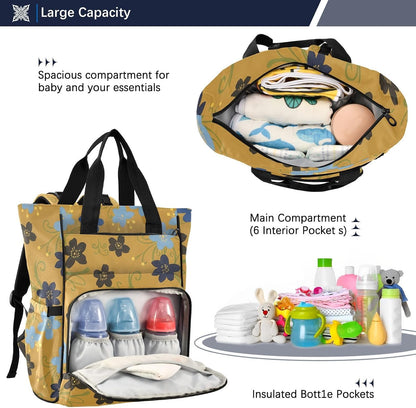 Diaper Bag Backpack, Multifunction Travel Bag for Moms Dads, Baby Changing Bag with Insulted Pockets, Stroller Straps and Side Bottle Pockets Dark Floral Pattern