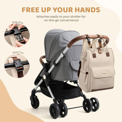Diaper Bag Backpack,Multi Function Water Resistant Diaper Bag With Hook,Casual Hanging diaper bag for mom,16 Inch,Apricot