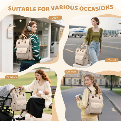 Diaper Bag Backpack,Multi Function Water Resistant Diaper Bag With Hook,Casual Hanging diaper bag for mom,16 Inch,Apricot