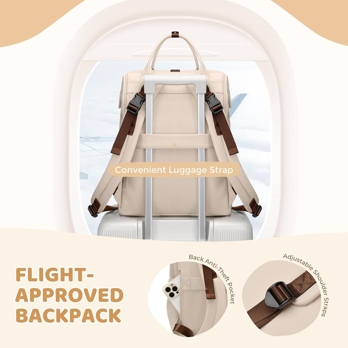 Diaper Bag Backpack,Multi Function Water Resistant Diaper Bag With Hook,Casual Hanging diaper bag for mom,16 Inch,Apricot