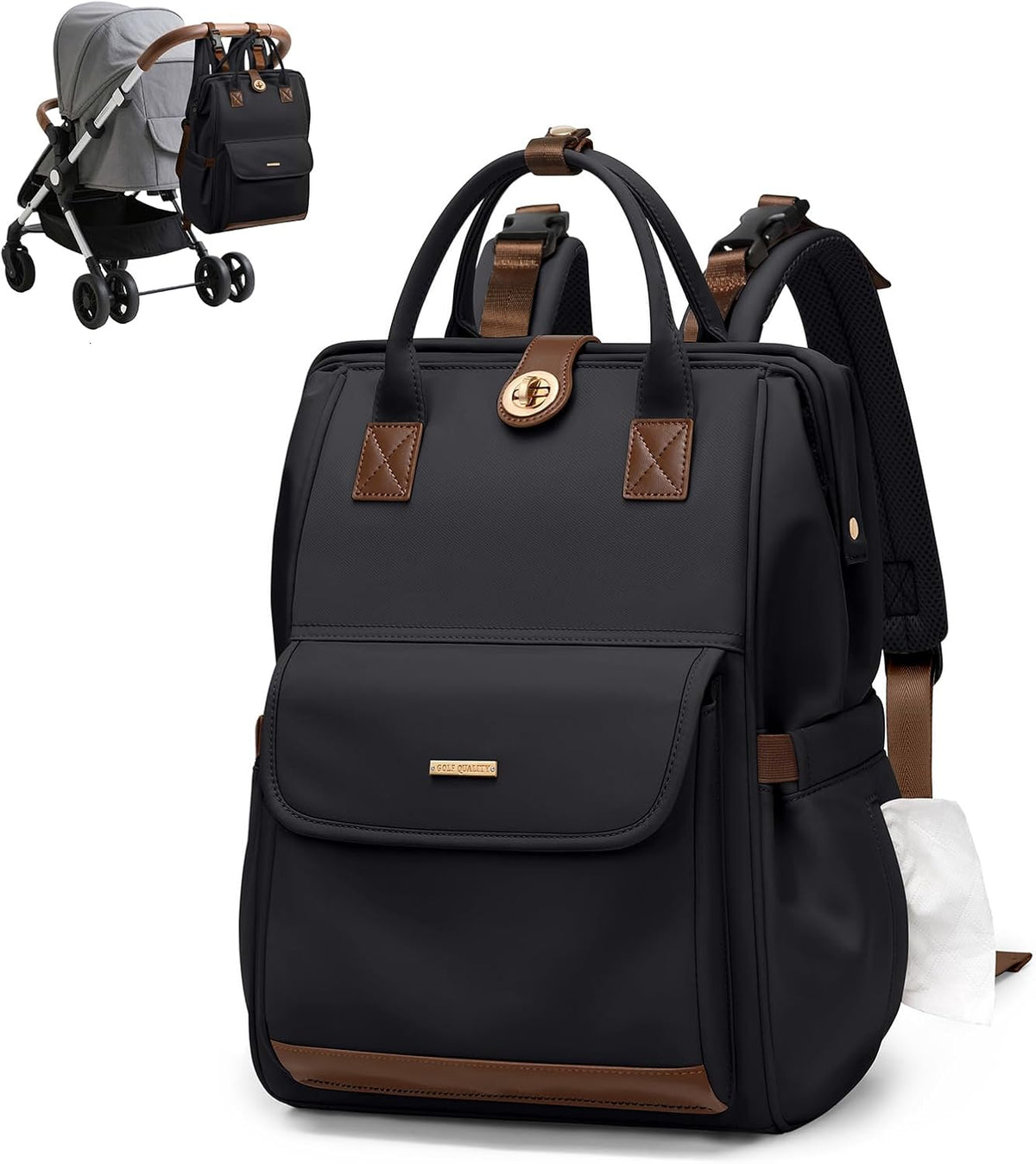 Diaper Bag Backpack,Multi Function Water Resistant Diaper Bag With Hook,Casual Hanging diaper bag for mom,16 Inch,Apricot