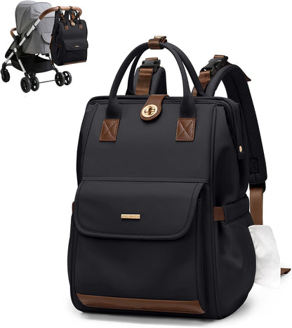 Diaper Bag Backpack,Multi Function Water Resistant Diaper Bag With Hook,Casual Hanging diaper bag for mom,16 Inch,Apricot