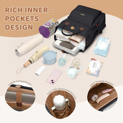 Diaper Bag Backpack,Multi Function Water Resistant Diaper Bag With Hook,Casual Hanging diaper bag for mom,16 Inch,Apricot