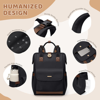Diaper Bag Backpack,Multi Function Water Resistant Diaper Bag With Hook,Casual Hanging diaper bag for mom,16 Inch,Apricot