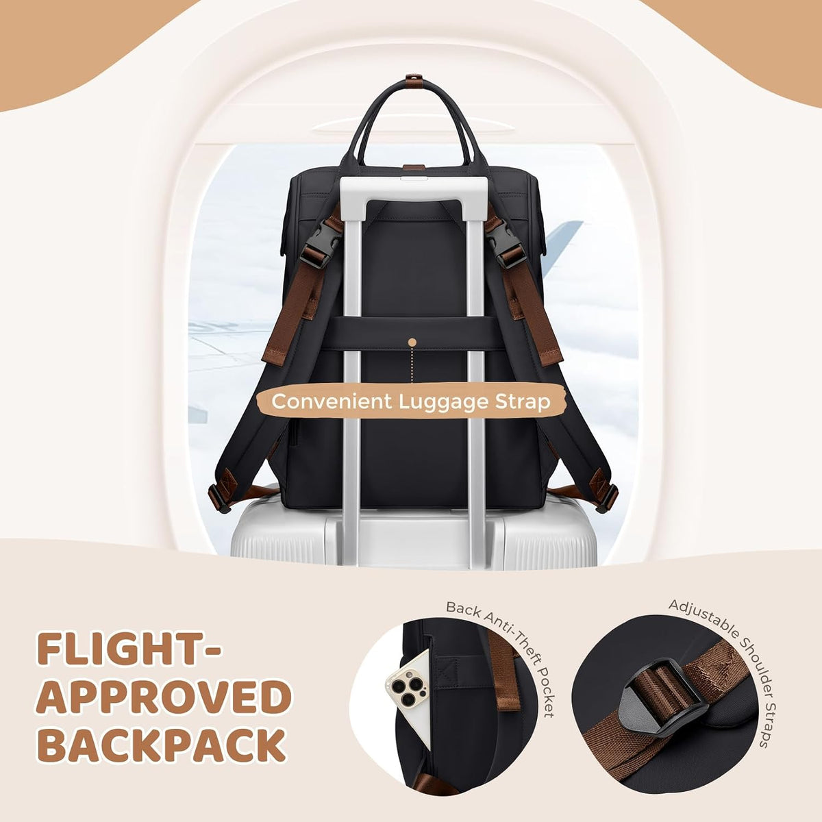 Diaper Bag Backpack,Multi Function Water Resistant Diaper Bag With Hook,Casual Hanging diaper bag for mom,16 Inch,Apricot
