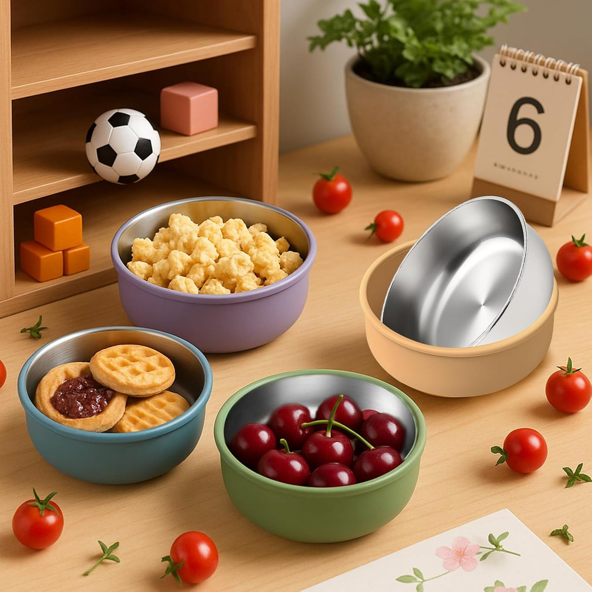 Stainless Steel & Silicone Toddler Plates and Bowls Set with Suction,5-Piece Suction Plates & Bowls for Toddler,Removable Shell,Silicones Baby Plates for Independent Eating(Light Blue) ﻿