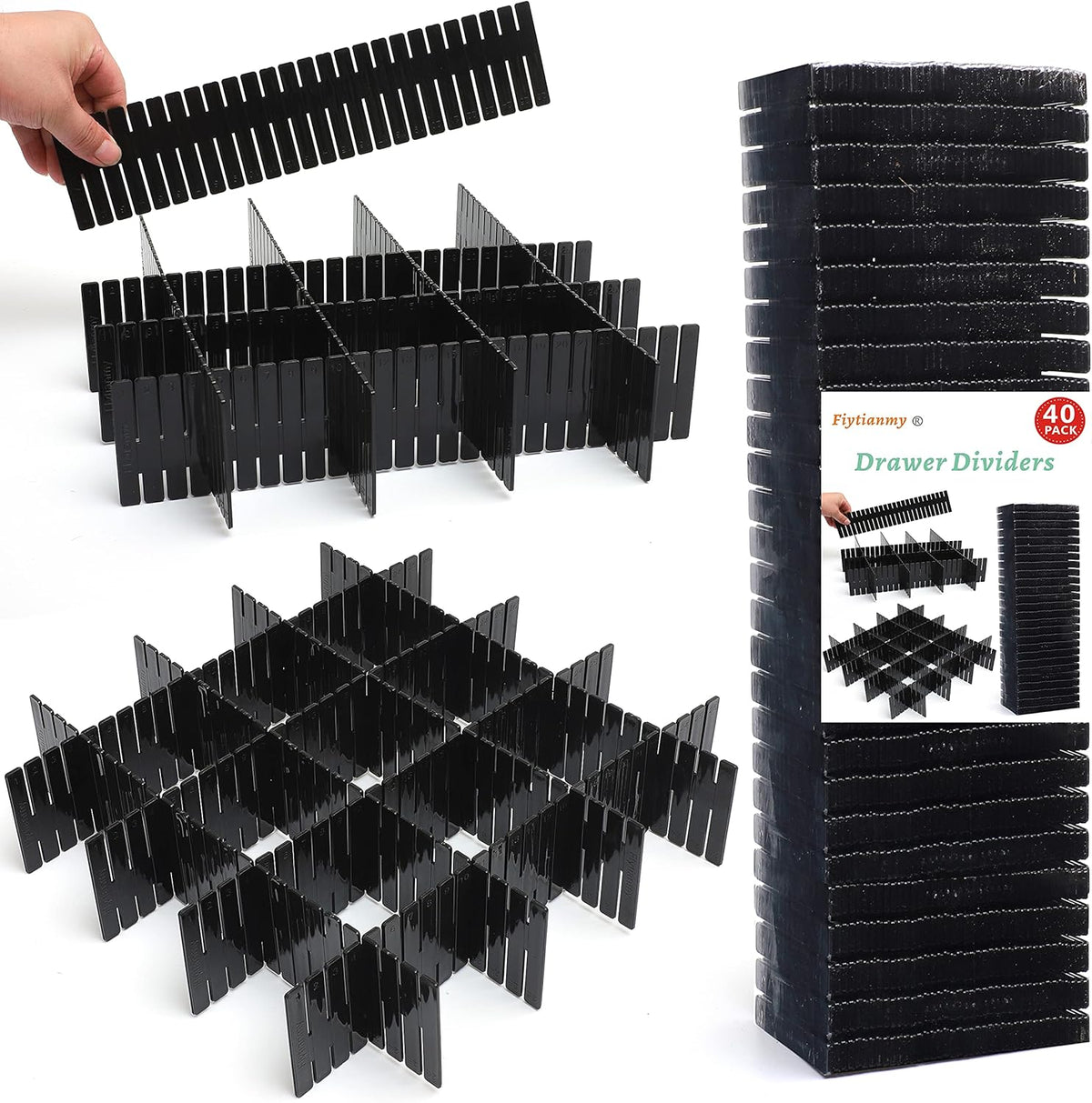 Drawer Dividers, Adjustable Drawer Organizer for Socks, Underwear, Makeup, Can Help Tidy Kitchen, Bedroom, Dresser Black