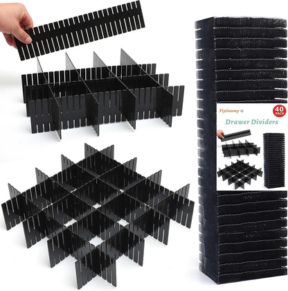 Drawer Dividers, Adjustable Drawer Organizer for Socks, Underwear, Makeup, Can Help Tidy Kitchen, Bedroom, Dresser Black