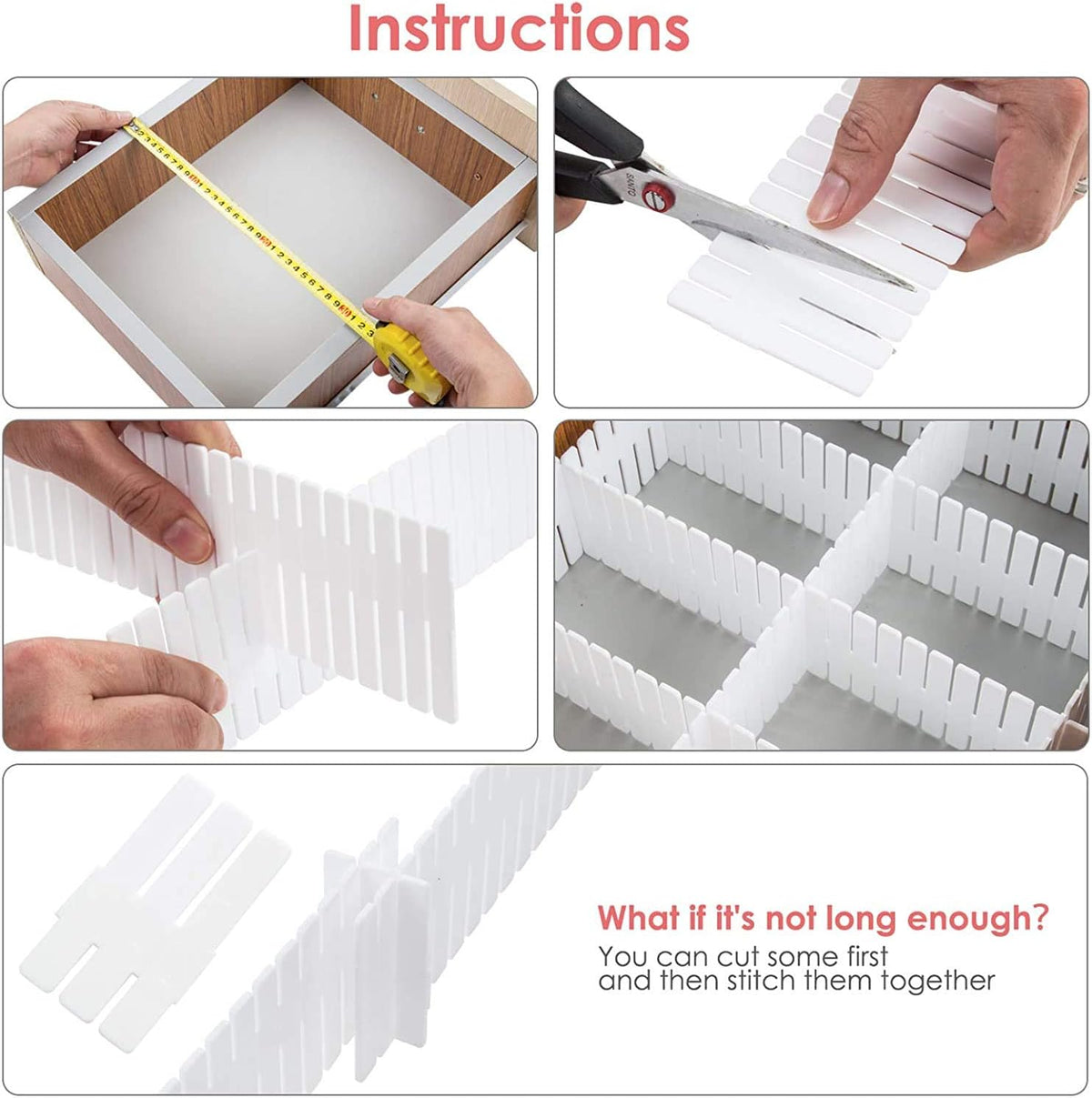 Drawer Dividers, Adjustable Drawer Organizer for Socks, Underwear, Makeup, Can Help Tidy Kitchen, Bedroom, Dresser Black