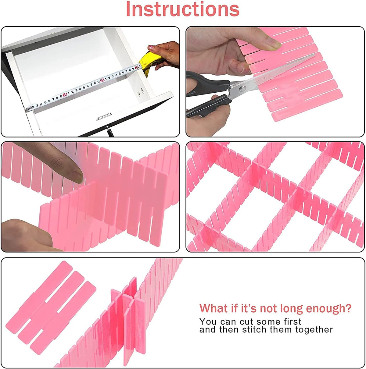 Drawer Dividers, Adjustable Drawer Organizer for Socks, Underwear, Makeup, Can Help Tidy Kitchen, Bedroom, Dresser Black