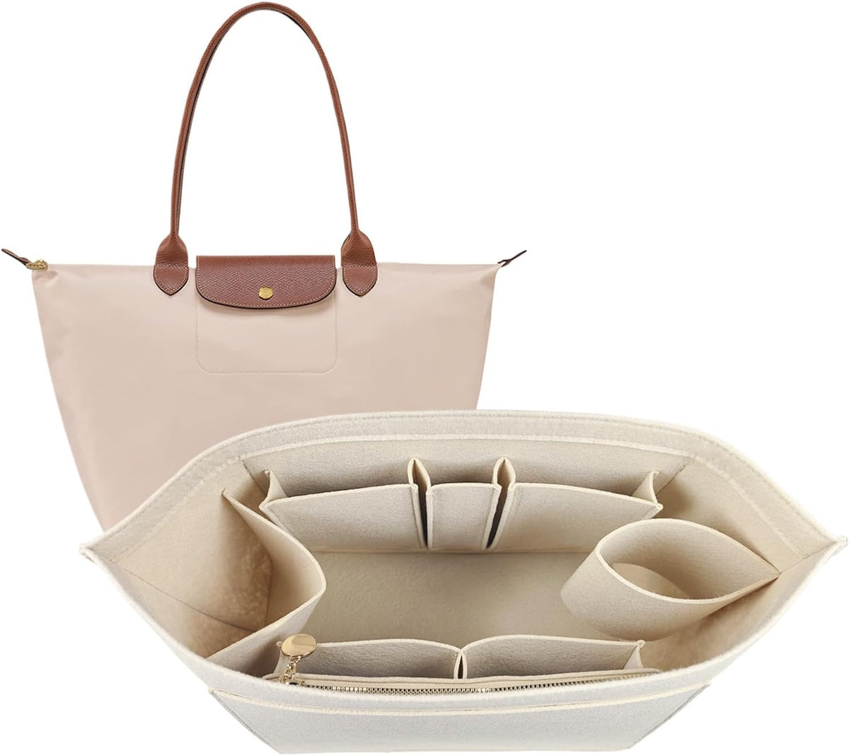 Purse Organizer Insert for longchamp(Small) shor thandle Handbags Organizer 1012Beige-S