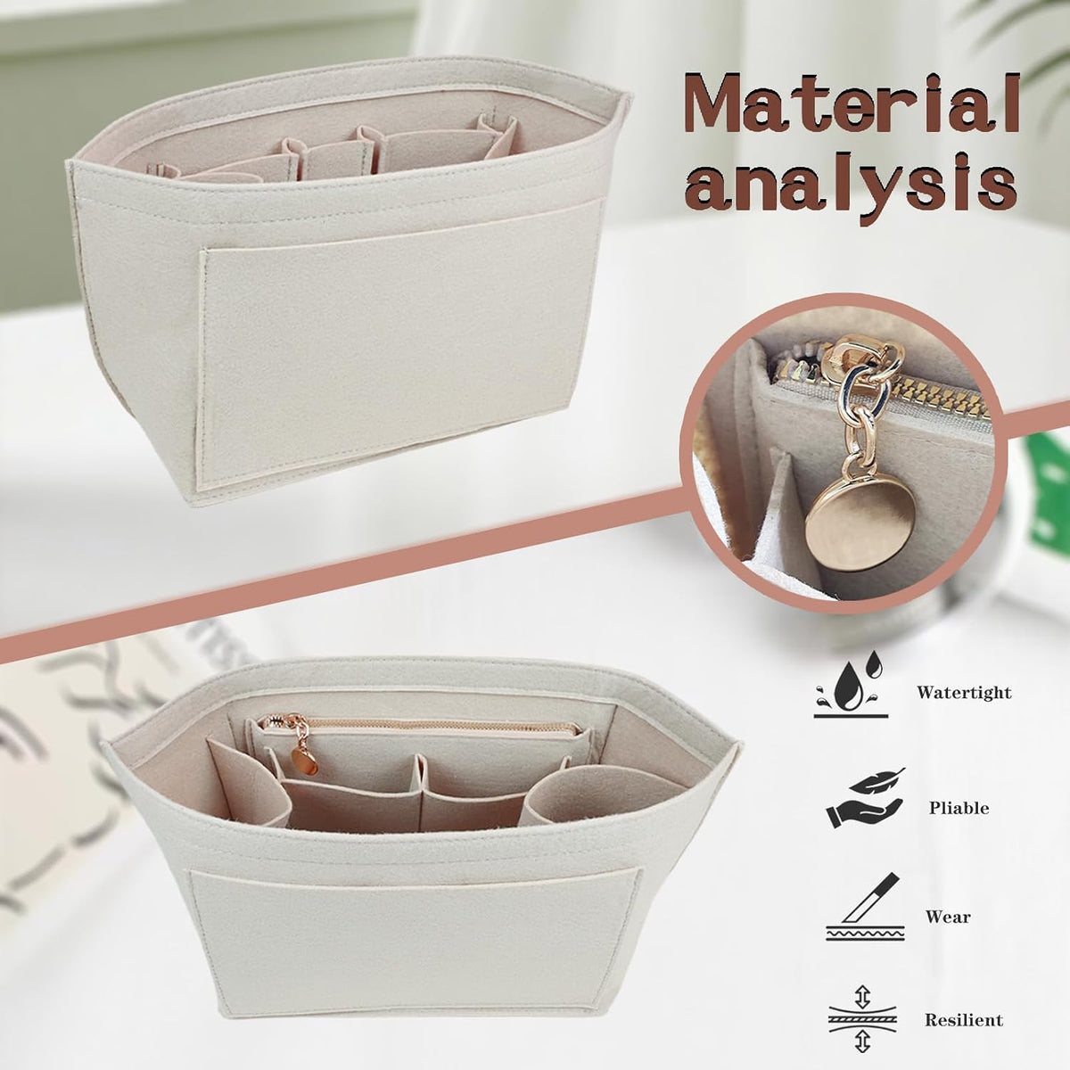 Purse Organizer Insert for longchamp(Small) shor thandle Handbags Organizer 1012Beige-S