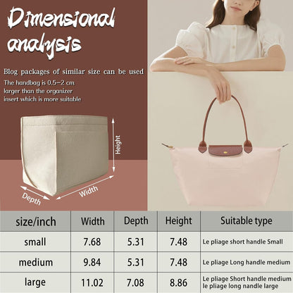 Purse Organizer Insert for longchamp(Small) shor thandle Handbags Organizer 1012Beige-S