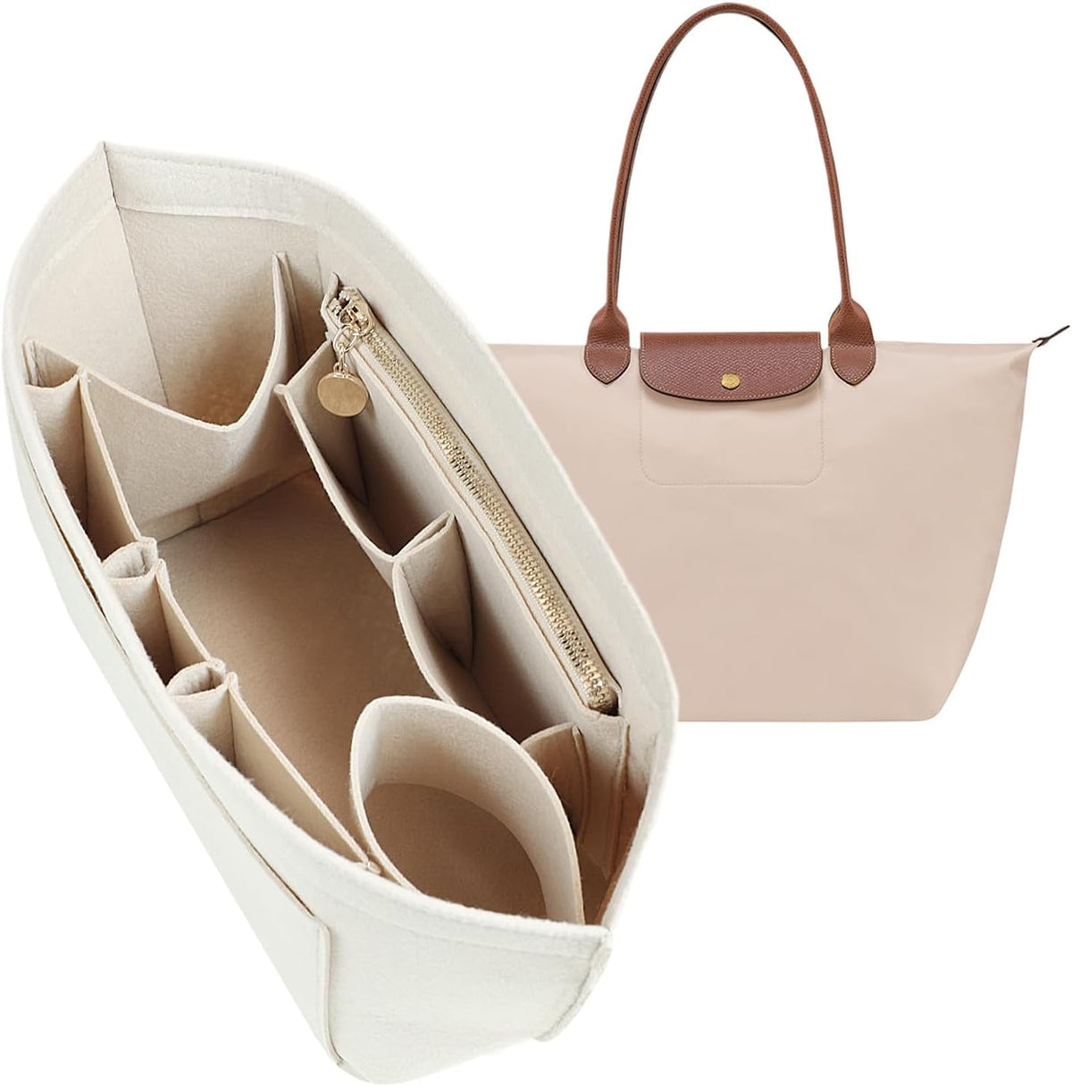 Purse Organizer Insert for longchamp(Small) shor thandle Handbags Organizer 1012Beige-S
