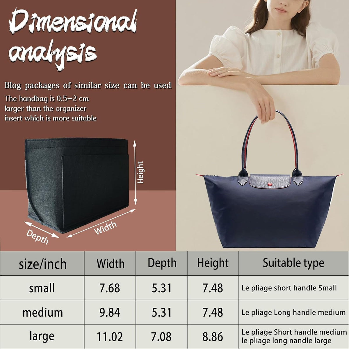 Purse Organizer Insert for longchamp(Small) shor thandle Handbags Organizer 1012Beige-S