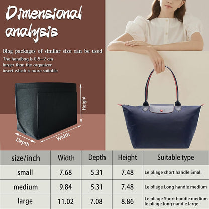 Purse Organizer Insert for longchamp(Small) shor thandle Handbags Organizer 1012Beige-S
