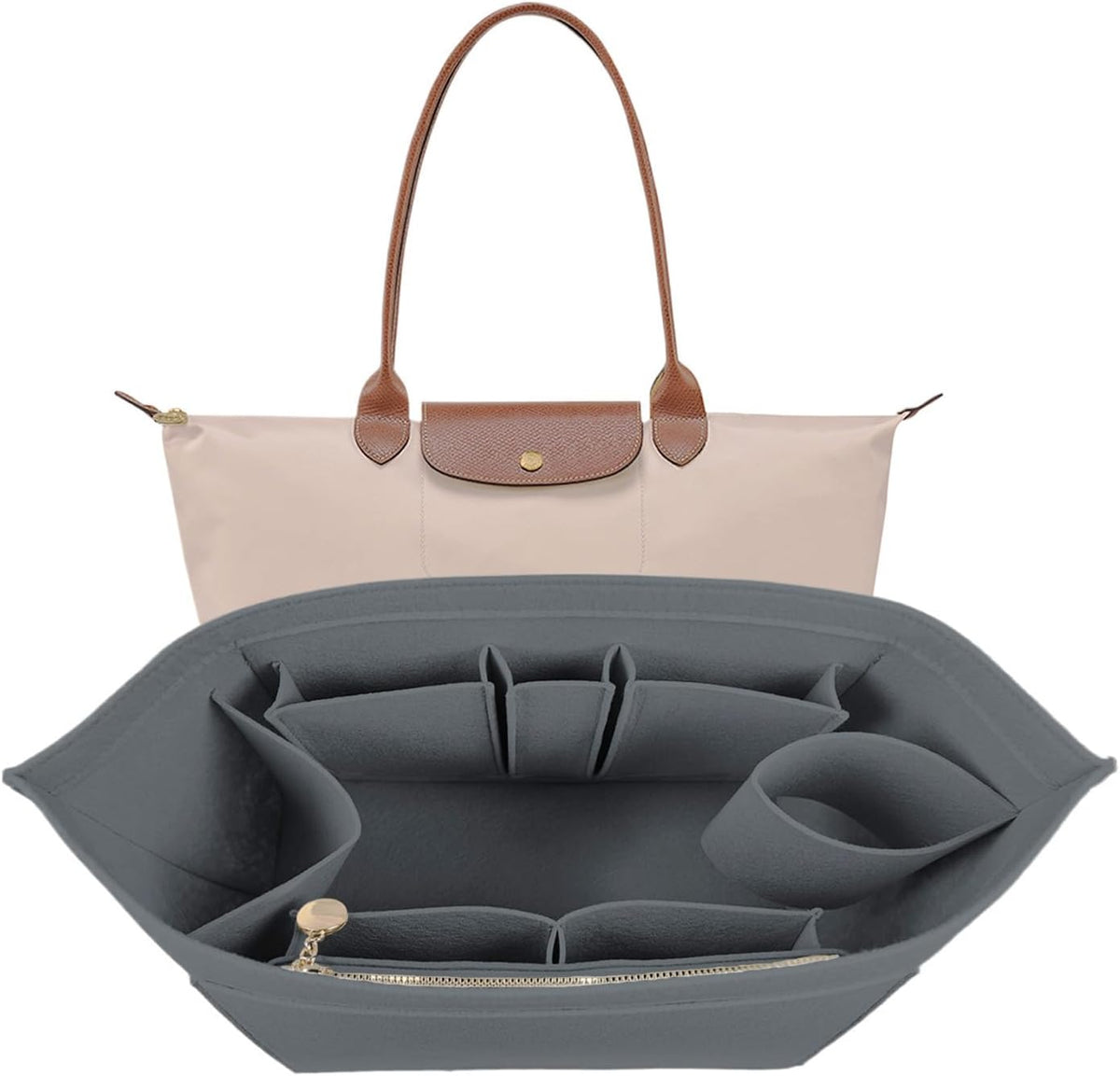 Purse Organizer Insert for longchamp(Small) shor thandle Handbags Organizer 1012Beige-S