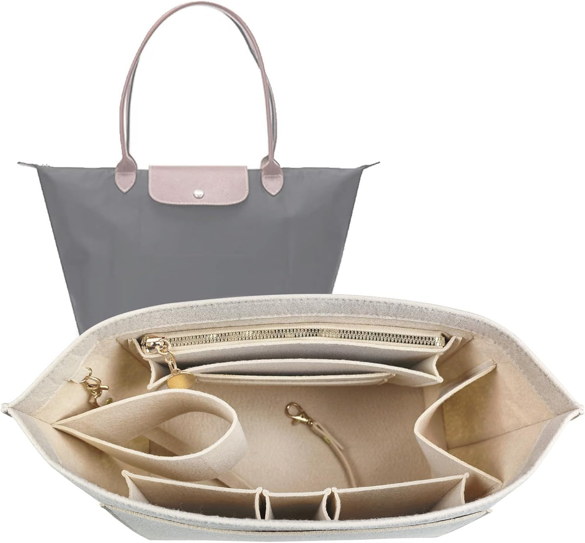 Purse Organizer Insert for longchamp(Small) shor thandle Handbags Organizer 1012Beige-S