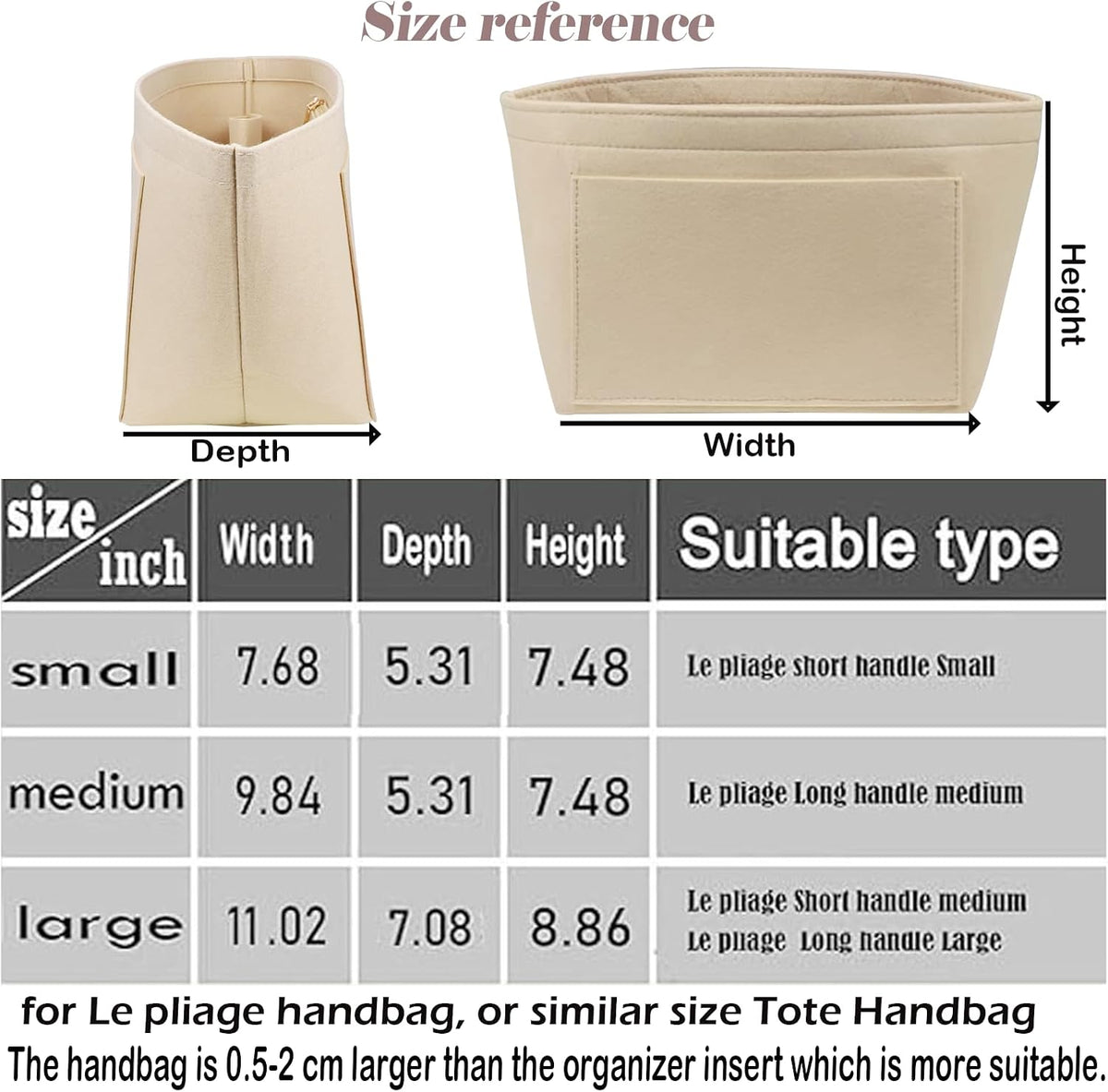 Purse Organizer Insert for longchamp(Small) shor thandle Handbags Organizer 1012Beige-S